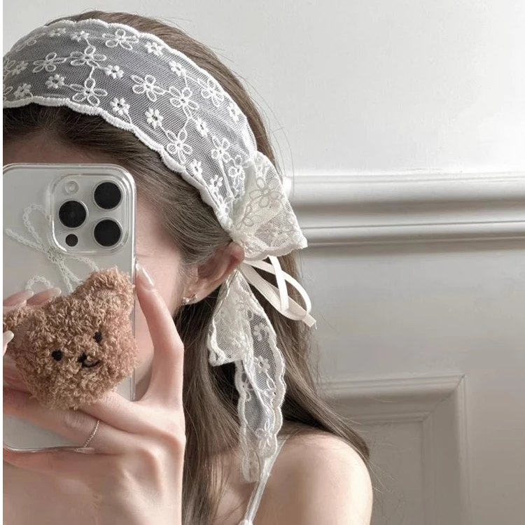 芭蕾风蕾丝花朵刺绣印花发箍女甜美高级感宽边头箍气质绑带头发饰