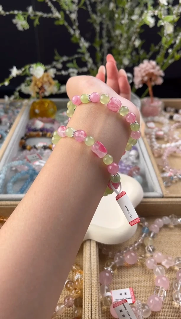 蔷薇辉石未镶嵌手绳蔷薇石设计款手链多样性发其一