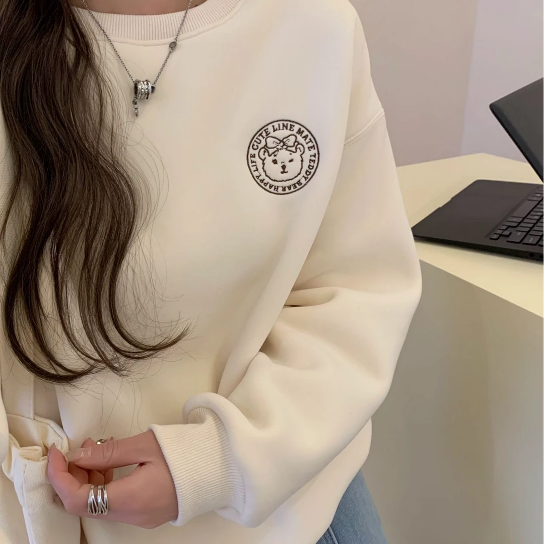 0216 【加绒】加厚防风刺绣小熊头圆领卫衣（D8186）