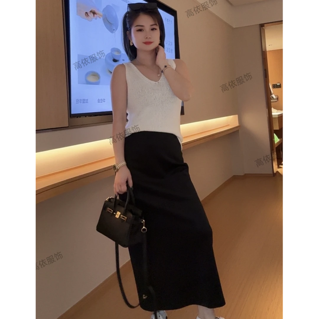 #9069#气质显瘦弹力不皱开衩半裙