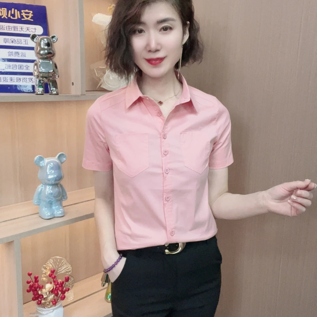 薄款短袖衬衣女士休闲百搭宽松夏季衬衫半袖显瘦时尚修身韩版气质