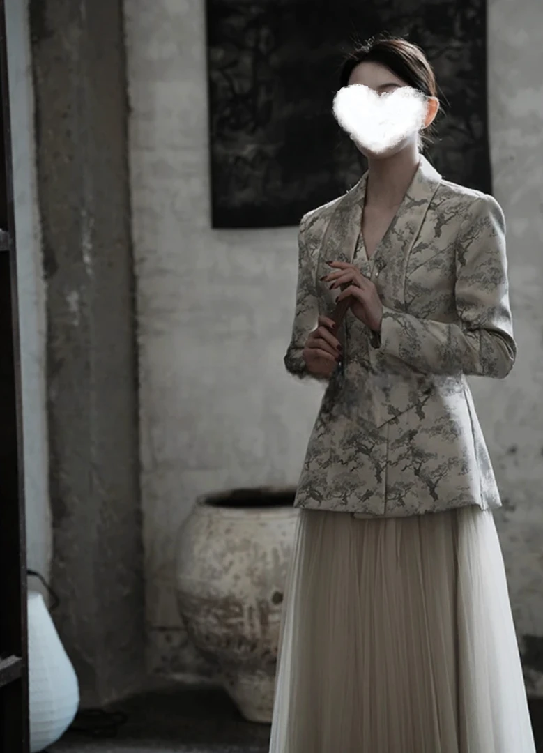 【银松书】新中式国风提花短款外套纱裙新国风外套早春