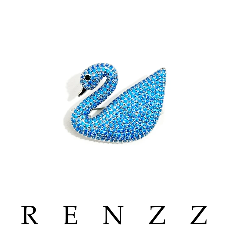 铜合金合成锆石胸针  3665 镀K金 高定设计师海蓝色天鹅胸针