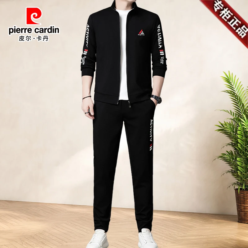 皮尔卡丹春秋同款情侣装新款高档男女跑步运动服免烫套装男两件套