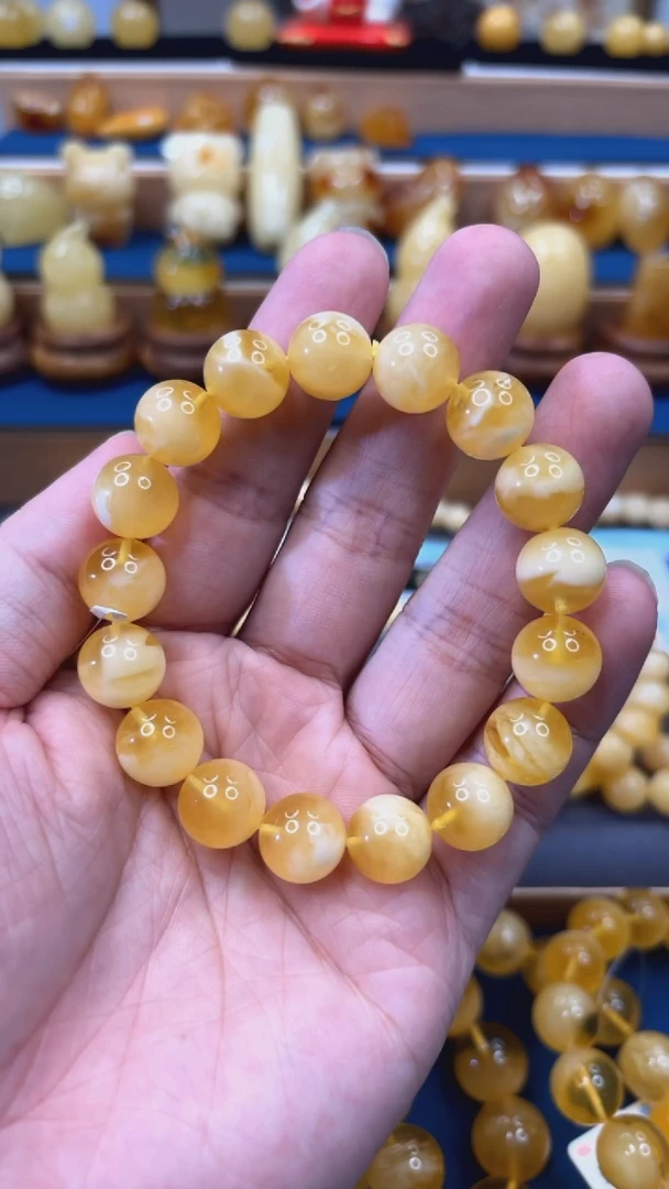手串蜜蜡未镶嵌p50俄料金瓷白蜜蜡单圈 12mm 17.13克