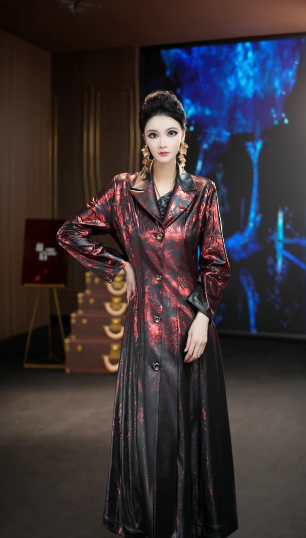 YINGHOU【曼曼】高贵优雅秋季古风复古轻奢长款风衣外套66161