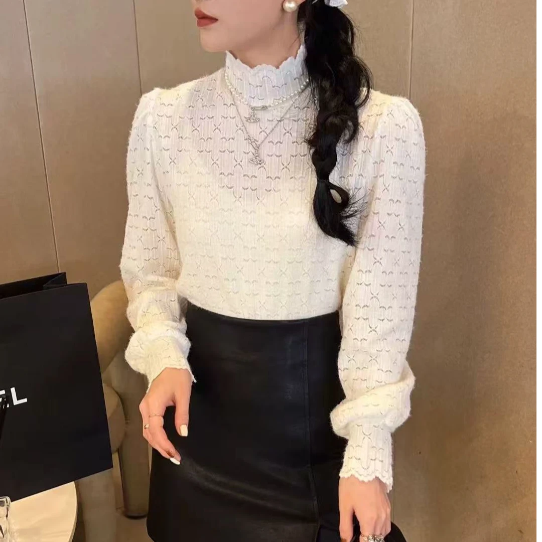 立领貂绒蕾丝打底衫【鑫8983】