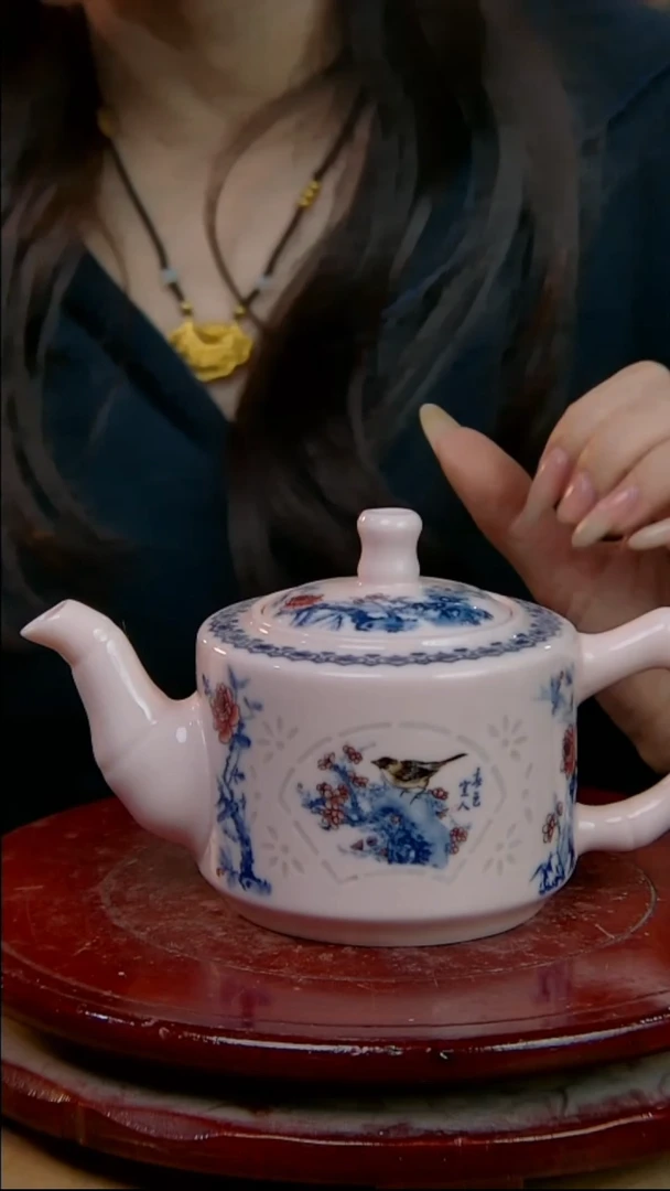摆件陶稀土花鸟玲珑小号壶