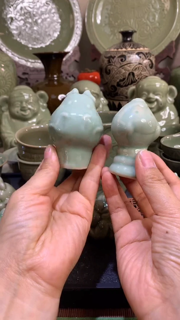 嘉**南耀州窑青瓷小生肖龙和蛇两只