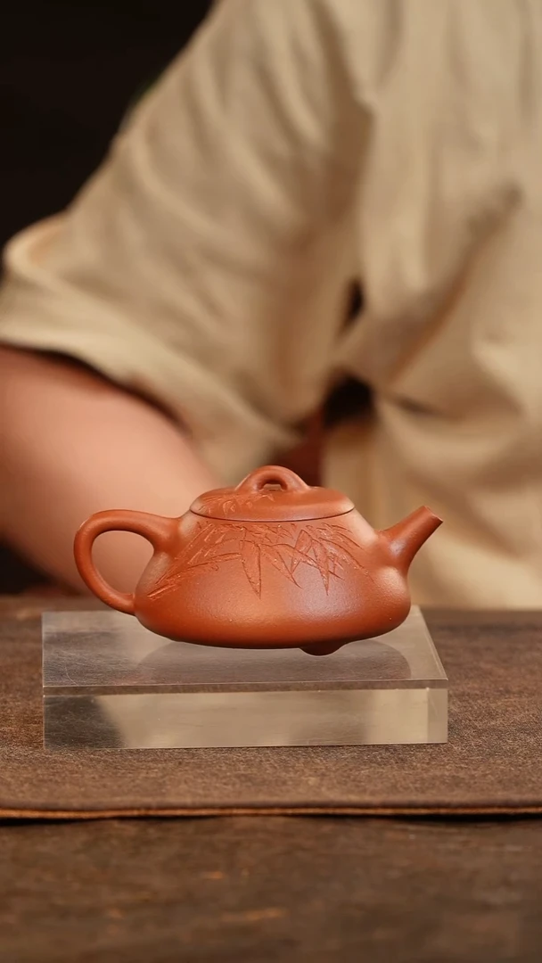 茶杯紫砂缶筑 石瓢一式130CC朱泥