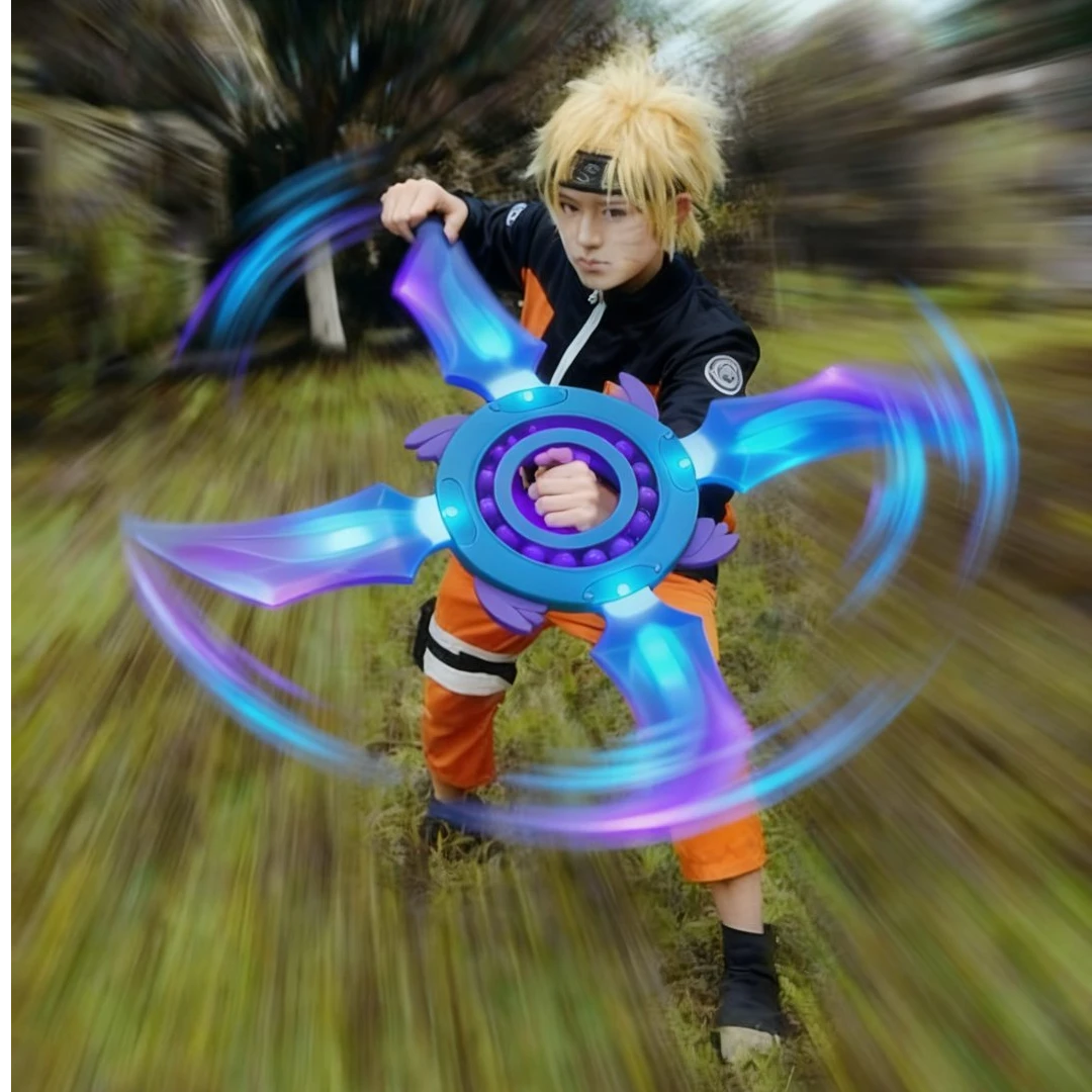发光飞轮旋转螺旋手里剑大号四刃光剑男孩玩具火影礼物忍者COS扮