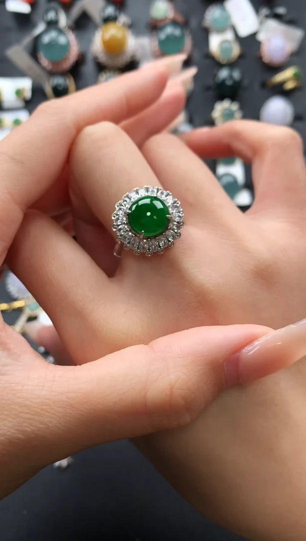 【闪购商品】翡翠戒指银S925镶嵌54745754765