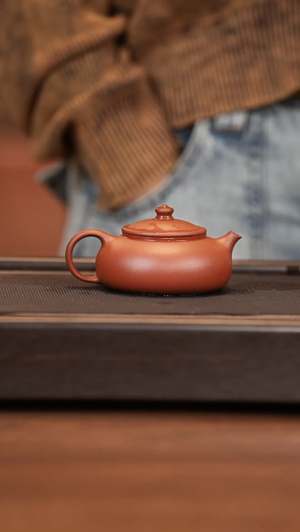 茶壶紫砂月亮紫砂 寒江 红皮龙
