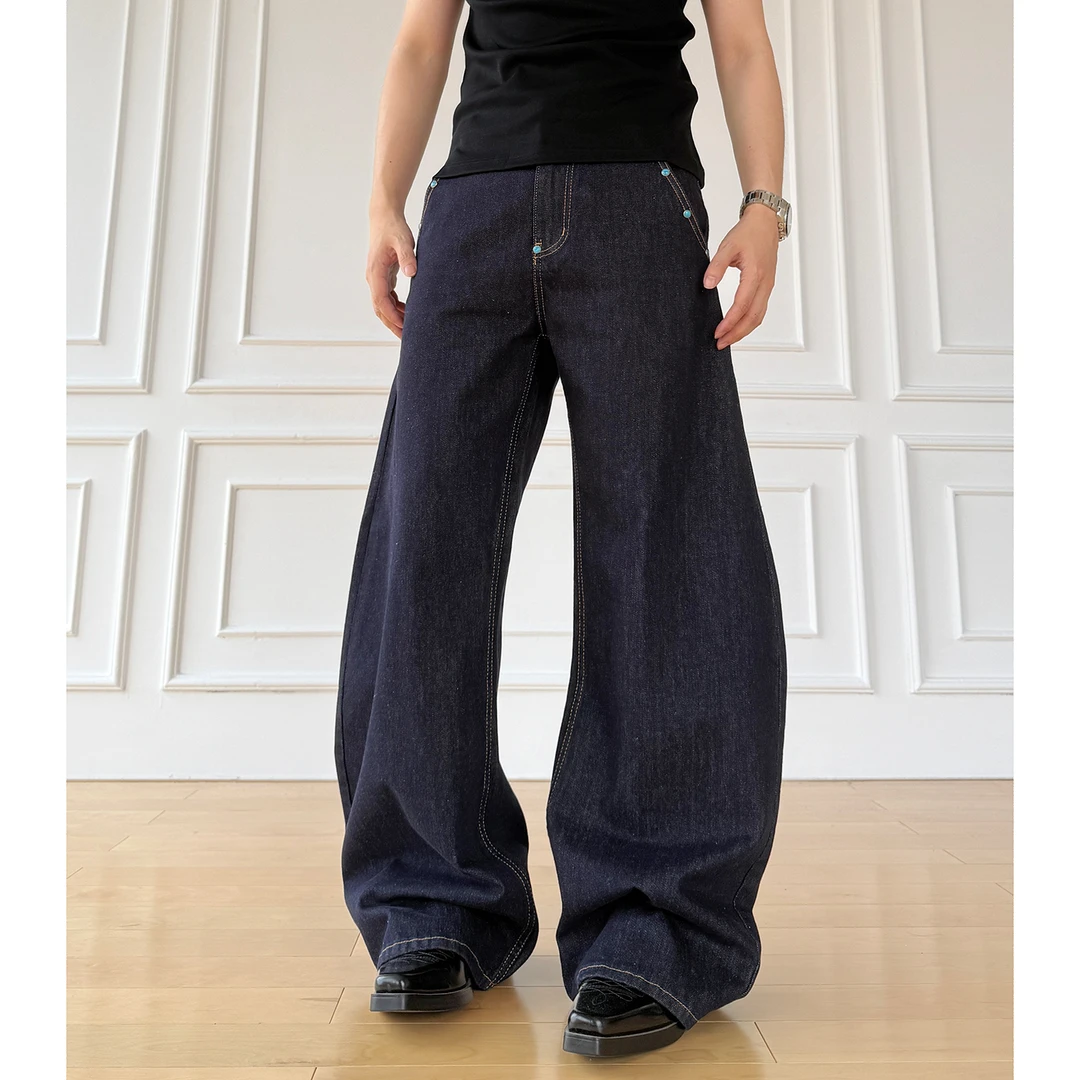 【绿松石弯刀】甄枚前做旧cleanfit夏季脏染绿松石宽松弯刀牛仔裤