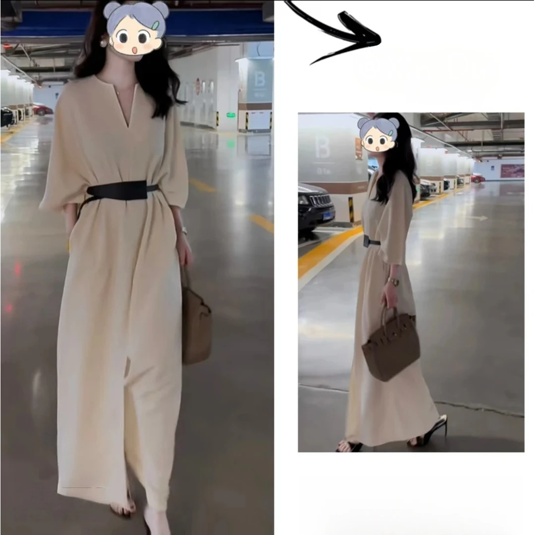 【在仓发货+运费补贴】秋季时尚V领长袖小众连衣裙洋气纯轻奢连衣裙