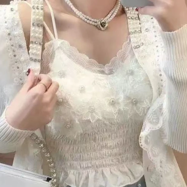 重工单件白色小吊带背心女内搭美背短款显瘦百搭蕾丝吊带