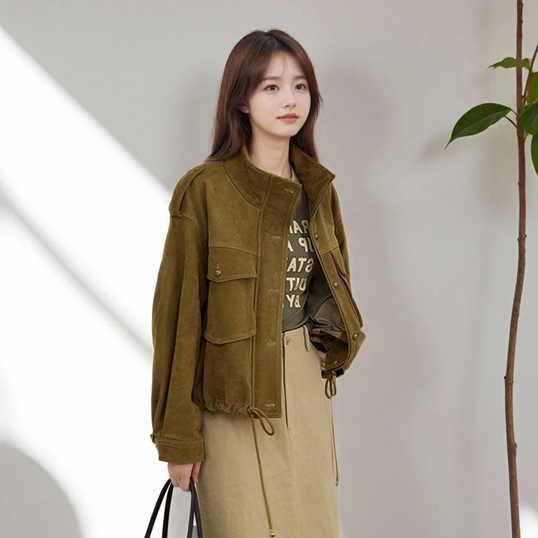 罗伯茨皮衣 羊皮革|雅丹风~立领口袋夹克外套