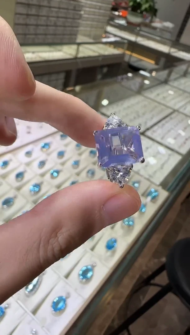 银S925镶嵌戒指水晶10mm薰衣草