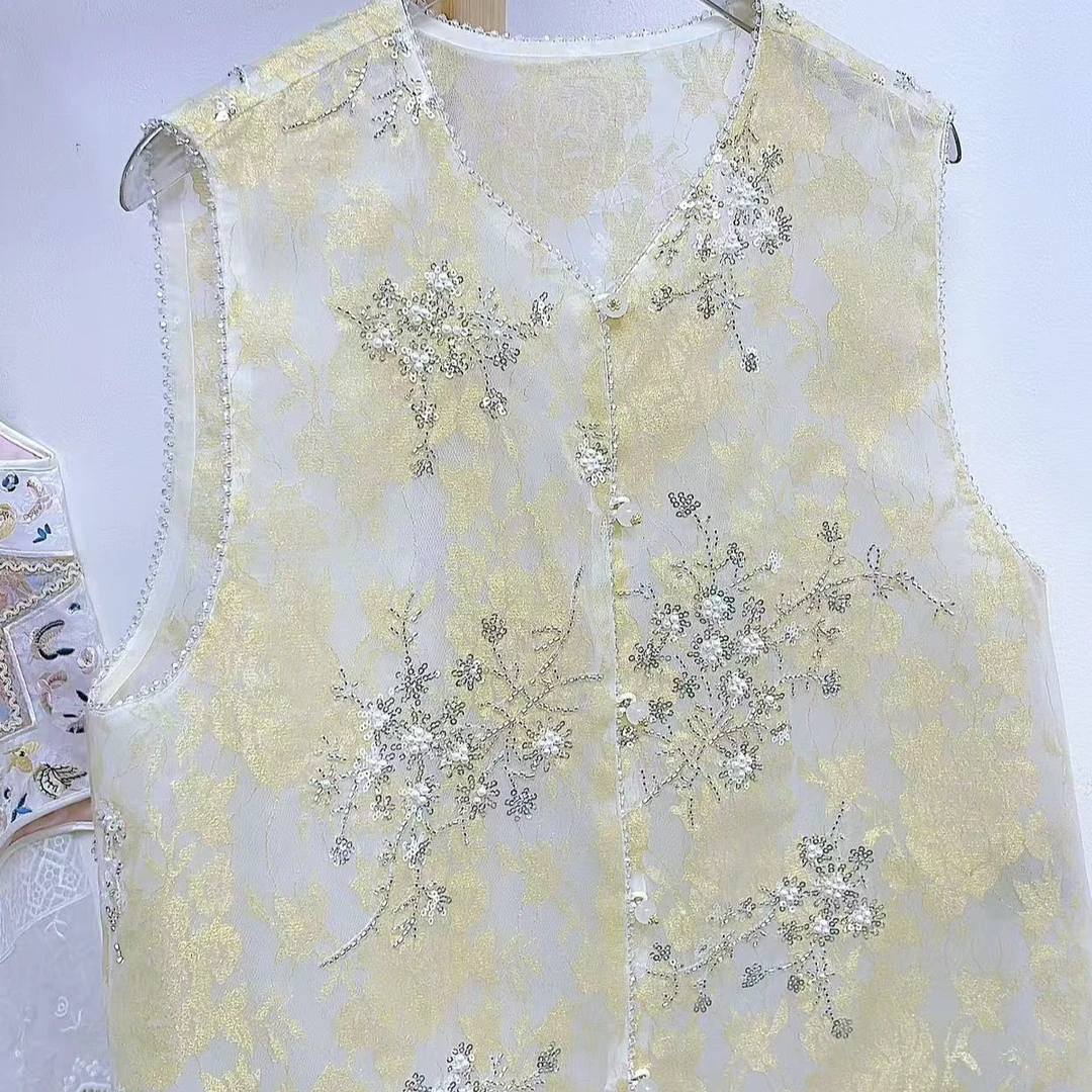 （婉柔）夏季常规款修身型马夹绣花白色网红女装女士