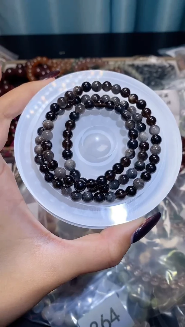 【闪购商品】水晶手串未镶嵌银曜石三圈编码371