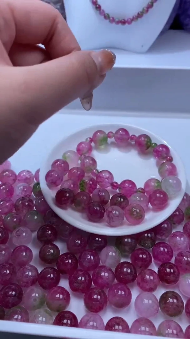 颈饰未镶嵌水晶W3014西瓜碧玺14MM*2颗