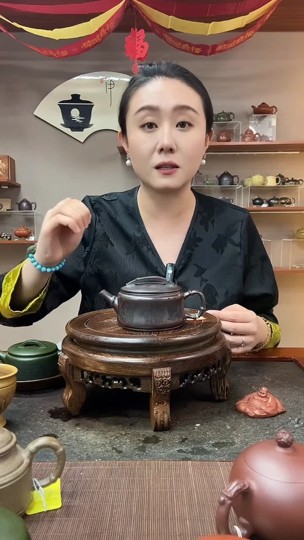 茶壶紫砂青竹熊猫大口汉瓦 古红泥