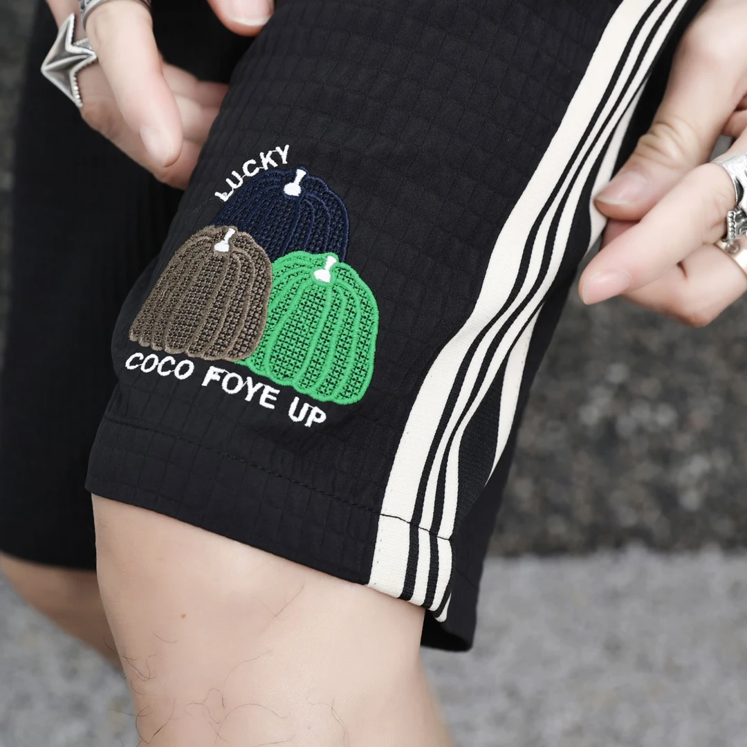 男士夏季个性时尚百搭织带南瓜刺绣休闲短裤