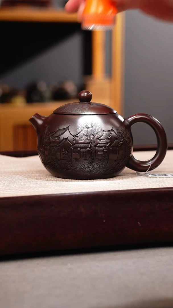 茶壶紫砂古乌泥 西施 楼房