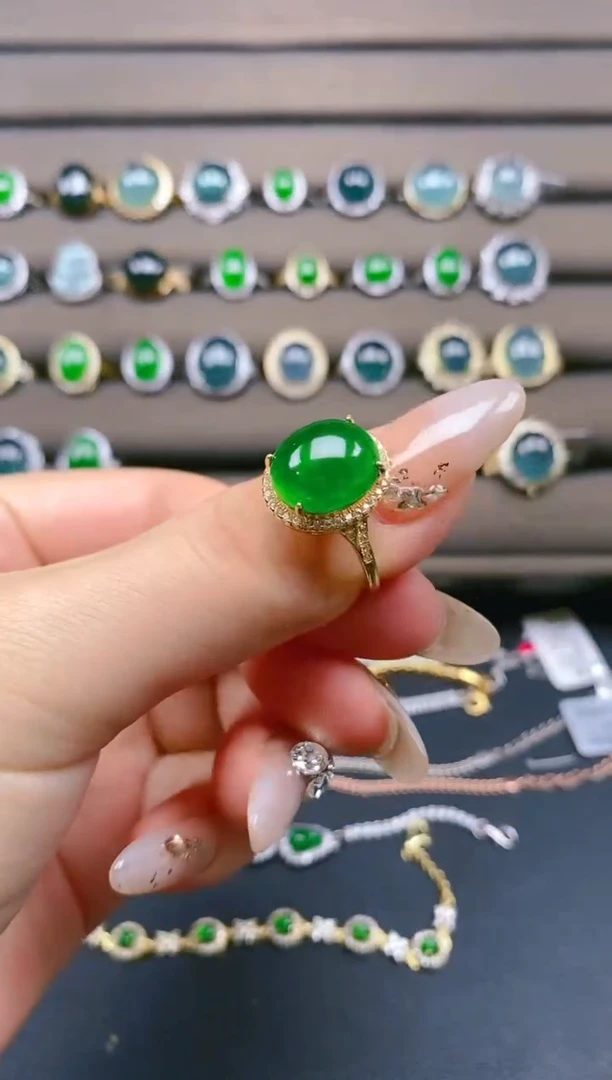 翡翠戒指银S925镶嵌121221