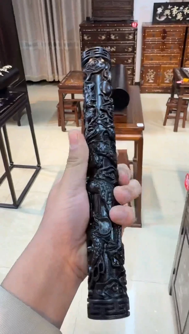 木紫光檀满雕刻盘柱