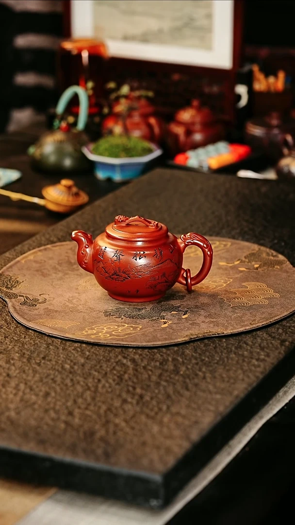 茶壶紫砂宜兴紫砂 如意九州鼎 石红 顾建根h292