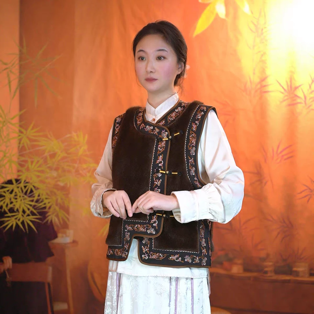 【重工刺绣新中式马甲】双面穿水貂绒织锦缎复古坎肩马夹高货