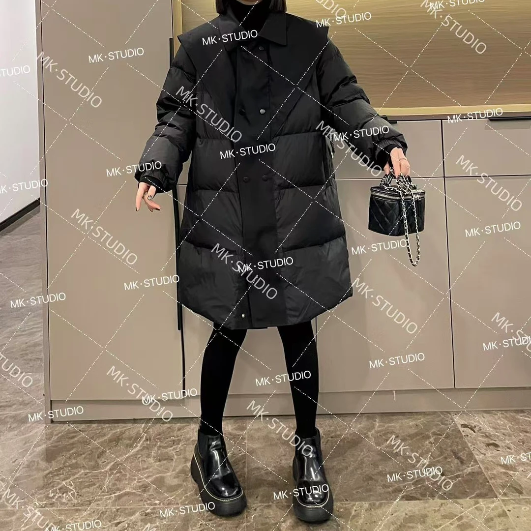 米可/MK-1537ZJ【翻领拼接收腰羽绒服】时尚冬季新款韩版羽绒服