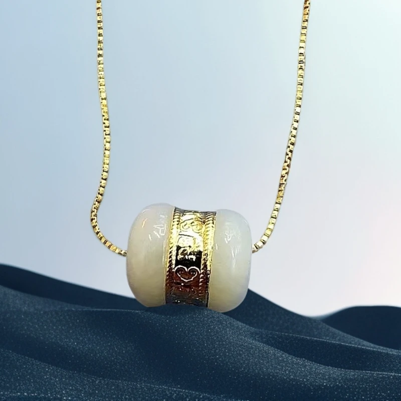 【大杨专属】足金 黄金镶嵌和田玉路路通吊坠 赠合金链DH53635