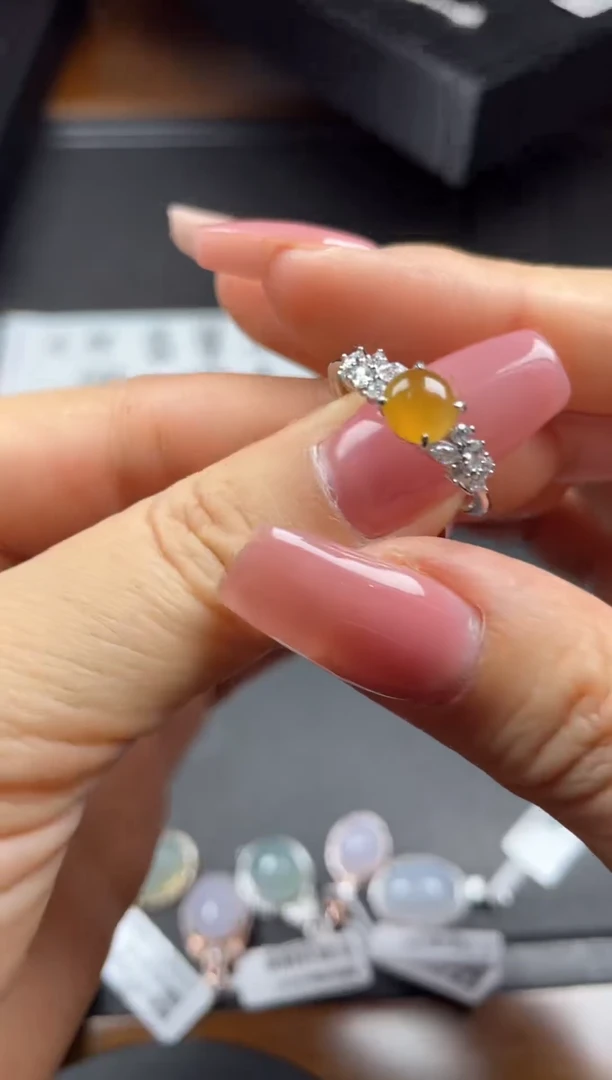 银S925镶嵌戒指翡翠天然翡翠A货