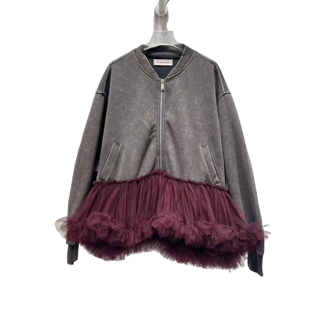 4094【珍珍优选】设计师新款拼接纱纱冬季长袖女装连衣裙