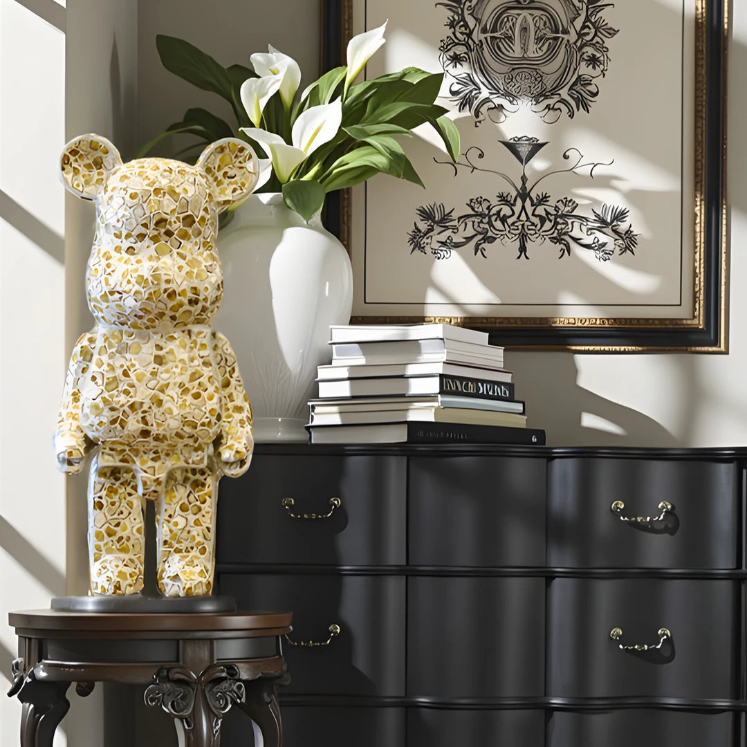 【本尼家】暴力熊手工贴浅豹纹瓷片装饰户外客厅玄关落地摆件