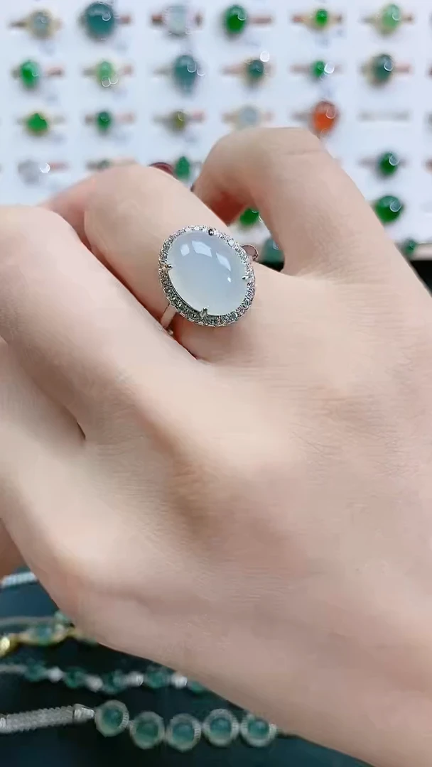 翡翠戒指银S925镶嵌天然翡翠