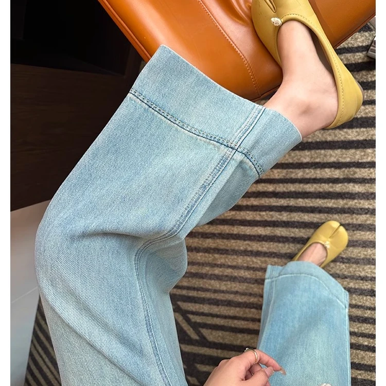 （广州微姐）浅色刺绣九分直筒裤女夏季梨形身材高腰显瘦宽松阔腿裤