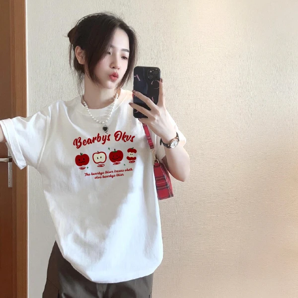 100%纯棉重磅设计感小众短袖t恤女夏2025新款美式宽松慵懒风上衣