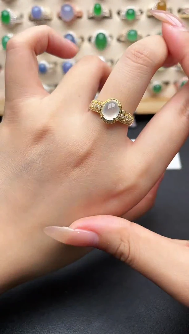 银S925镶嵌戒指翡翠一物一证一礼盒