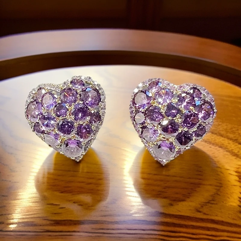 铜合金耳饰 紫色高级感轻奢大气时尚潮复古小众设计耳饰