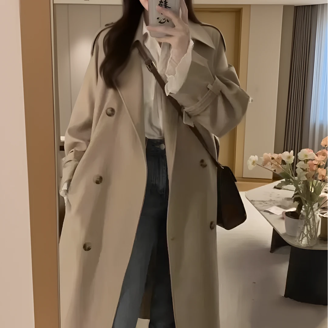风衣女中长款2025秋季新款韩系气质收腰卡其色小个子春秋大衣外套