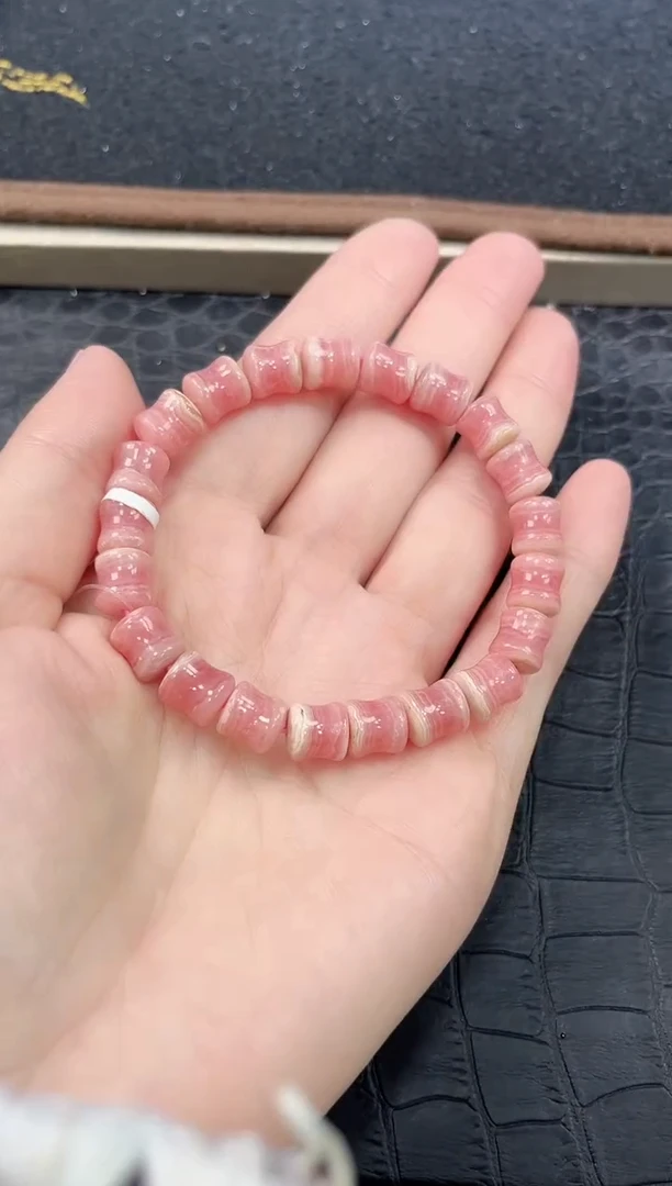 未镶嵌菱锰矿（红纹石）手链50号红纹石五花肉纹小蛮腰单圈8+mm