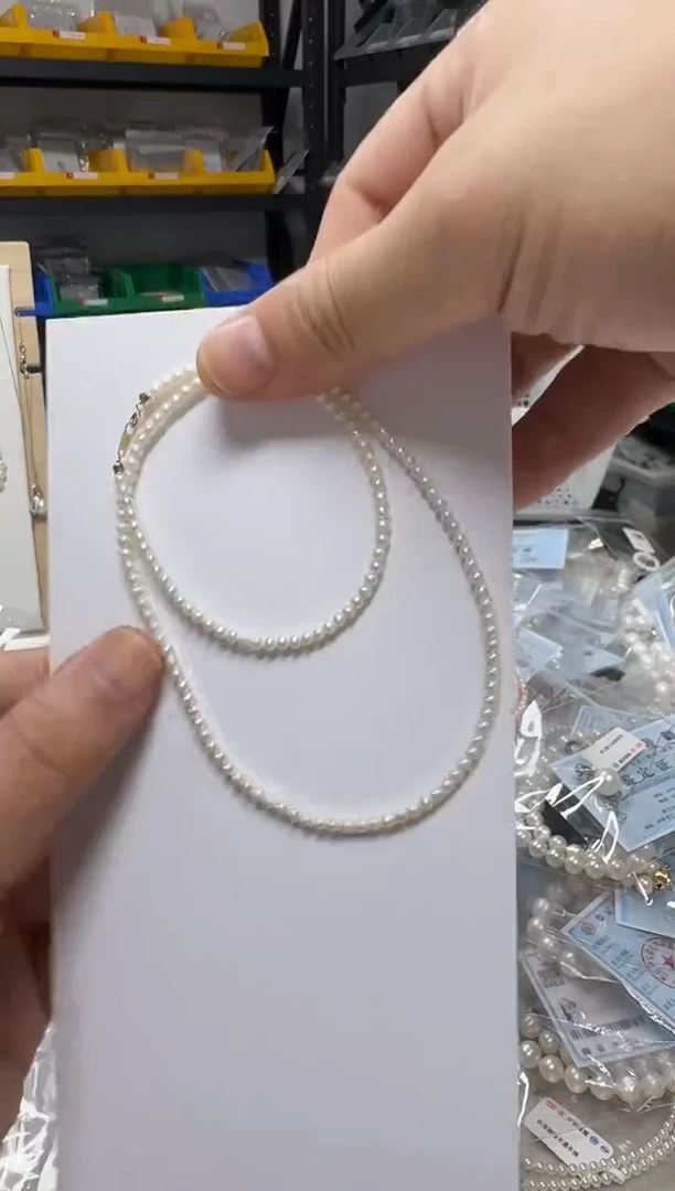 淡水珍珠18K金镶嵌项链2-3mm 金贴片