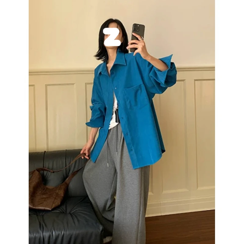 美式长袖复古衬衫2025秋季大码胖MM洋气叠穿高级纯色慵懒打底衬衣