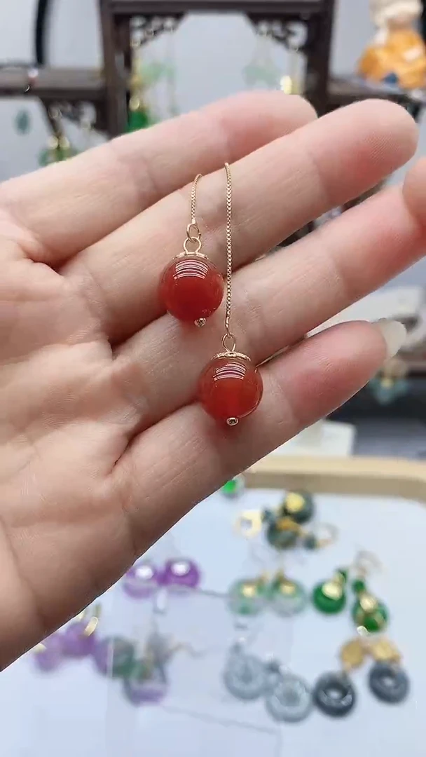 南红玛瑙14K金镶嵌耳饰81