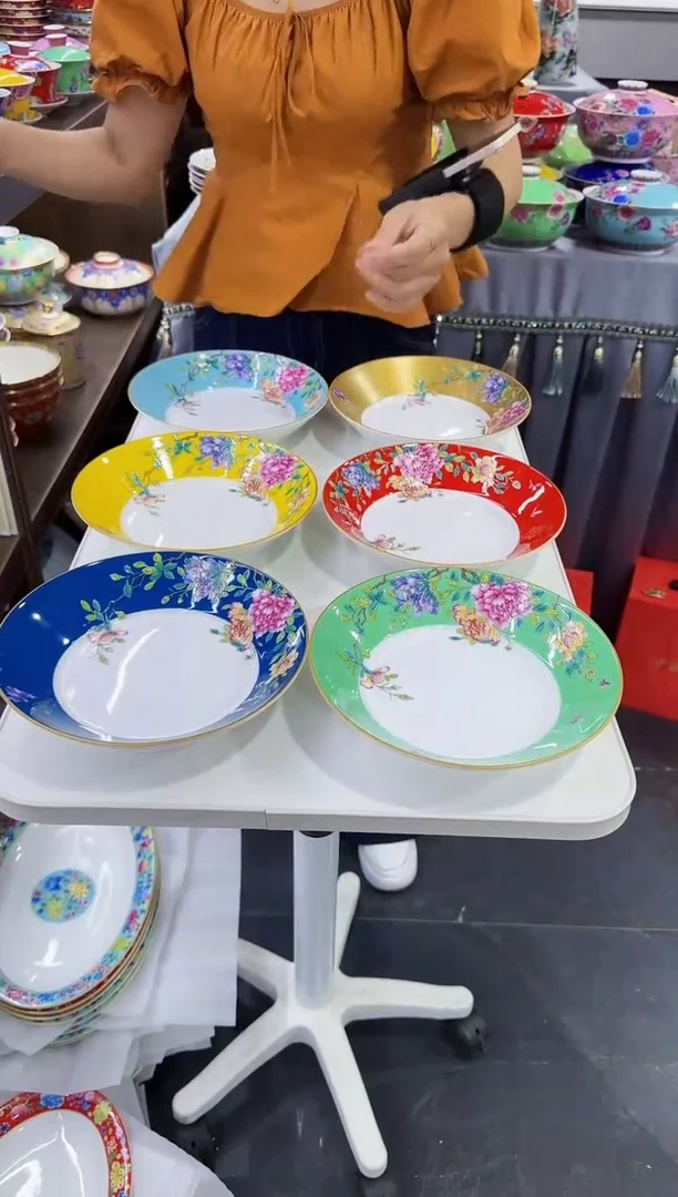 珐琅 8英寸圆深盘6个景德镇陶瓷混色