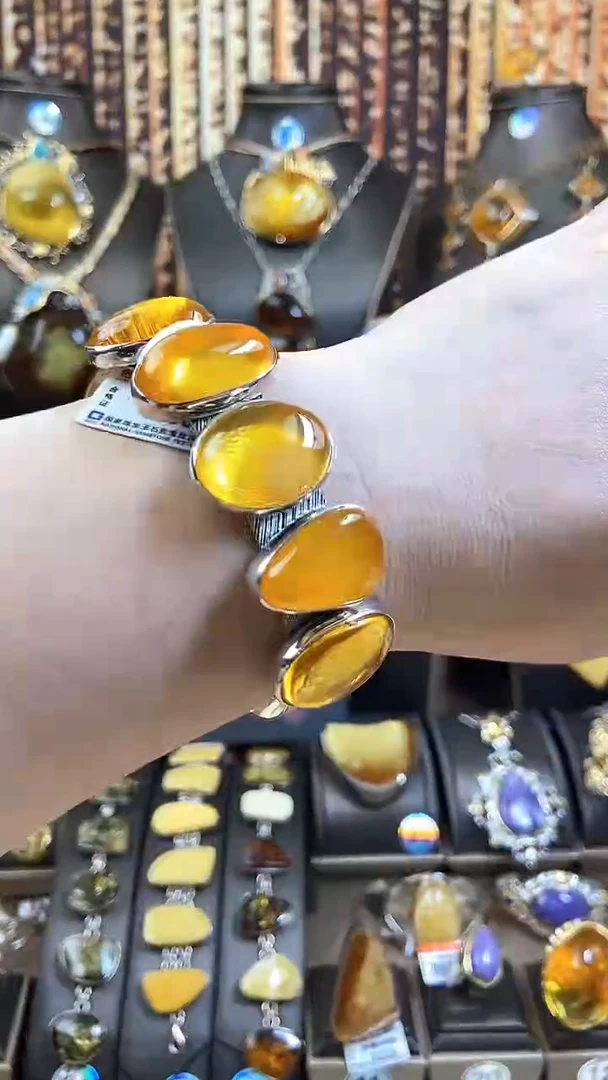 琥珀银S925镶嵌手镯多拼手镯