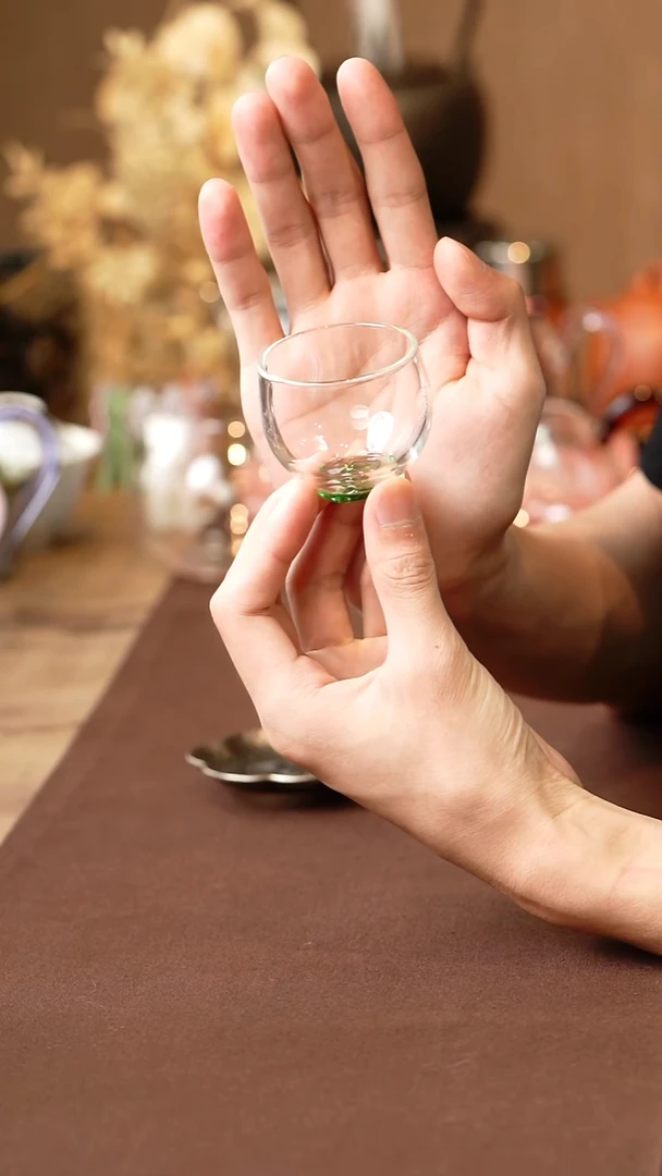 暗香疏影/圆融杯/手工彩璃窨底/湖绿